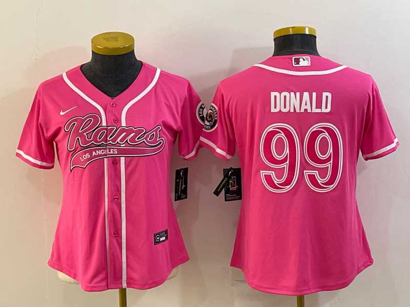 Women%27s Los Angeles Rams #99 Aaron Donald Pink With Patch Cool Base Stitched Baseball Jersey